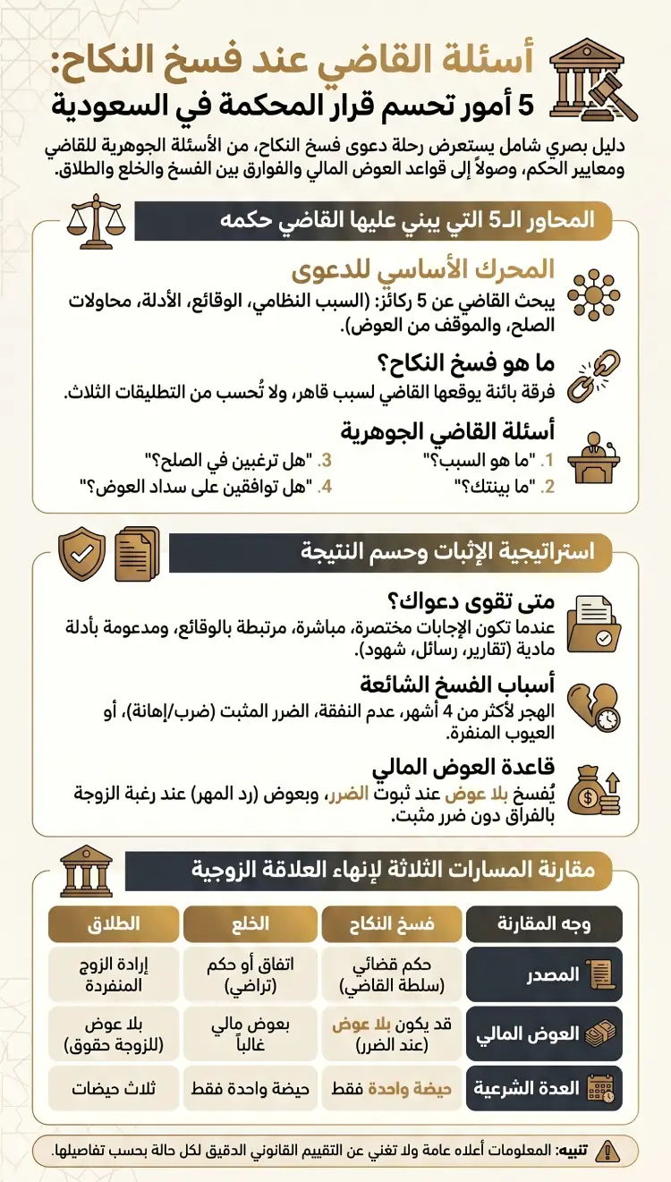 أنفوغرافيك أسئلة القاضي عن فسخ النكاح