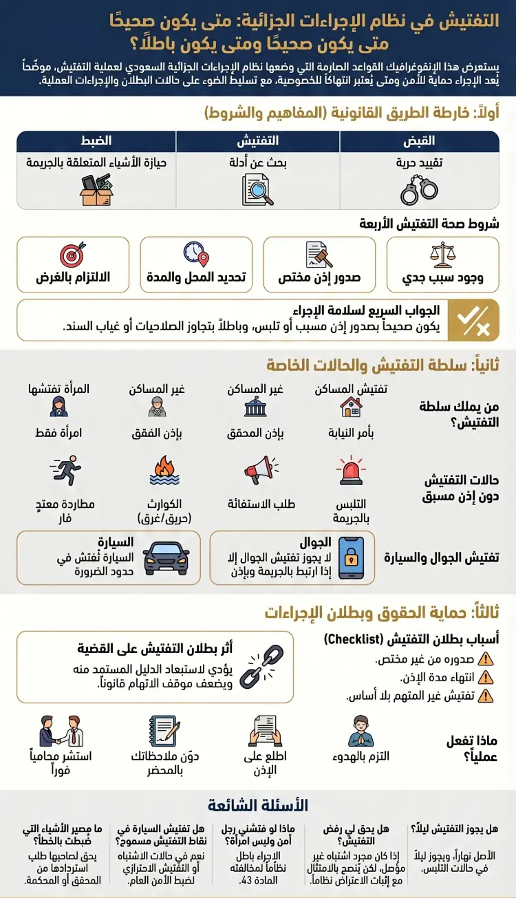 أنفوغرافيك التفتيش في نظام الإجراءات الجزائية