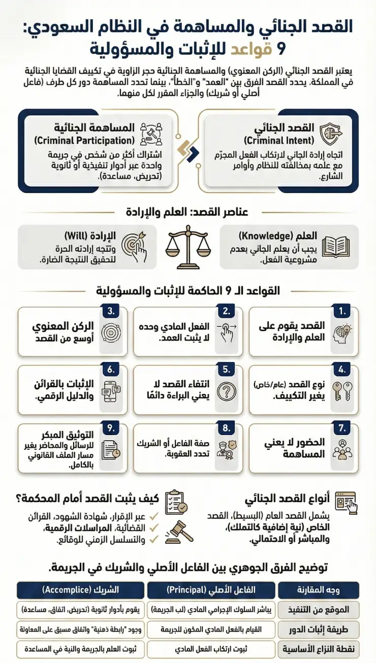 أنفوغرافيك دليل القصد الجنائي في النظام السعودي