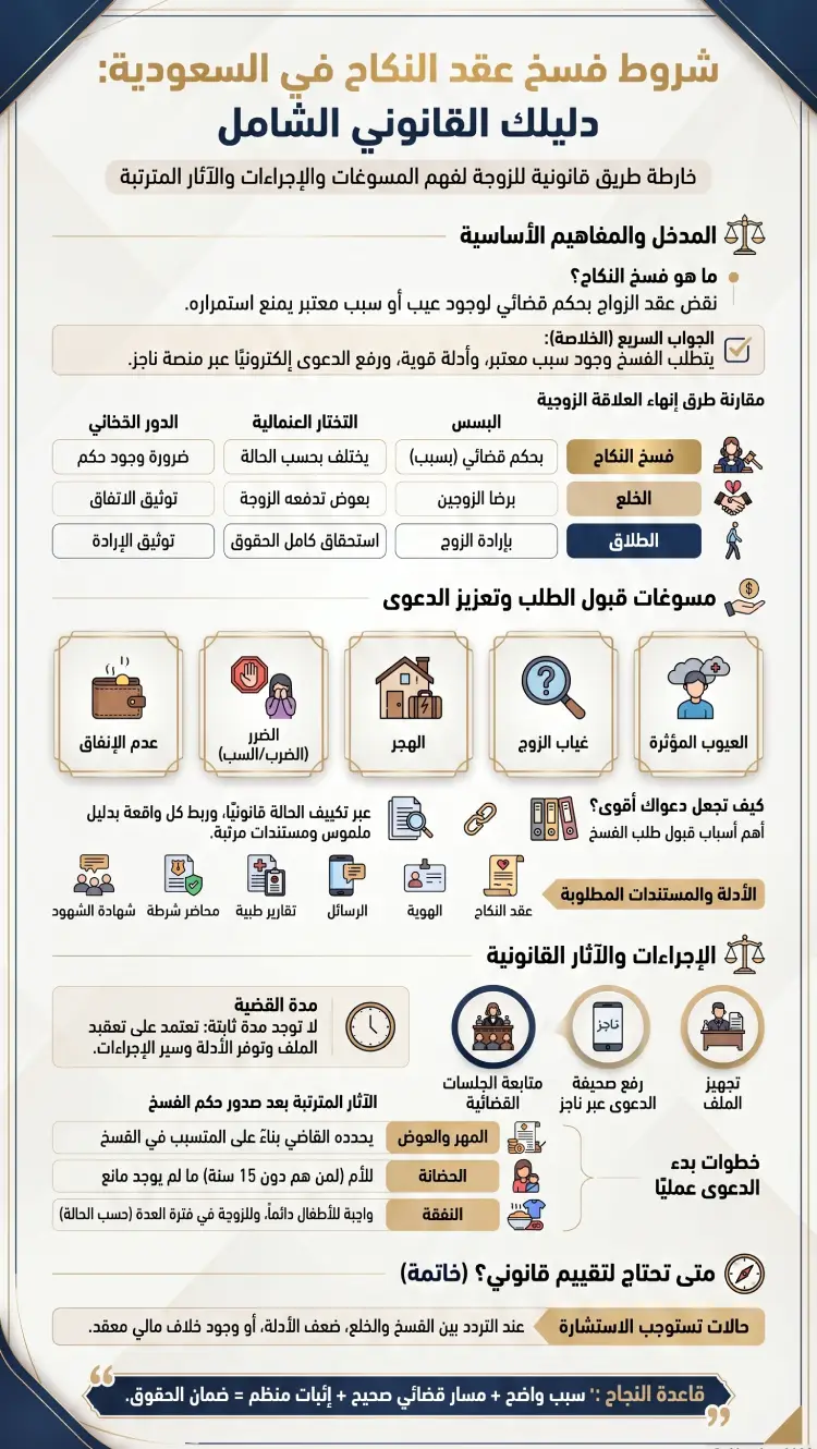 أنفوغرافيك شروط فسخ عقد النكاح
