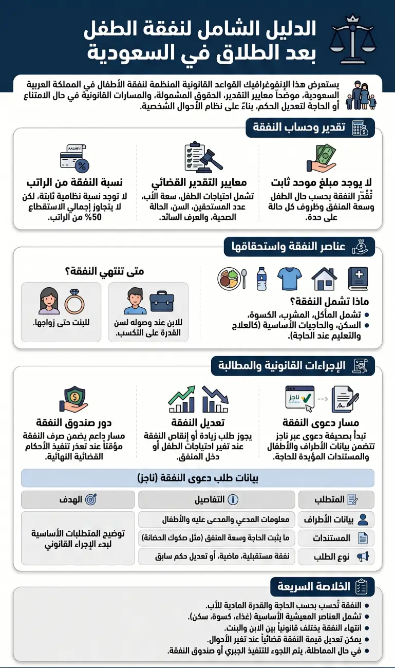 أنفوغرافيك كم نفقة الطفل بعد الطلاق