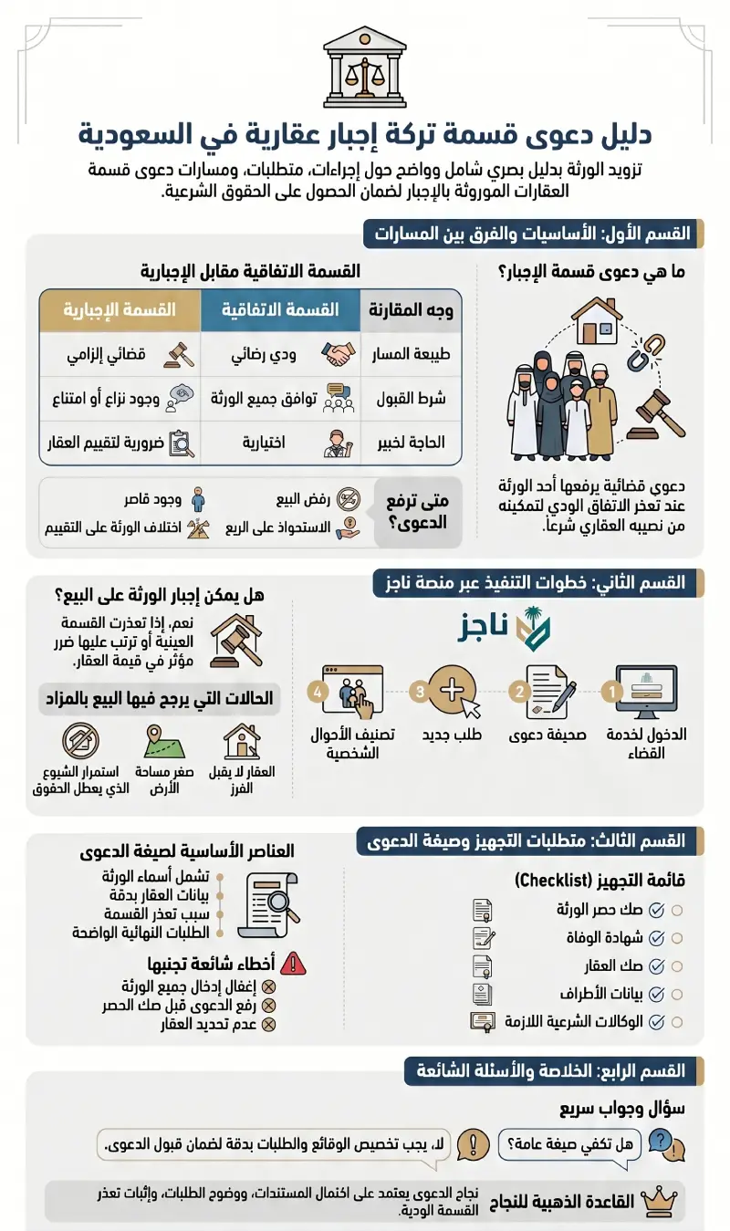 إنفوغرافيك دعوى قسمة تركة إجبار عقارية