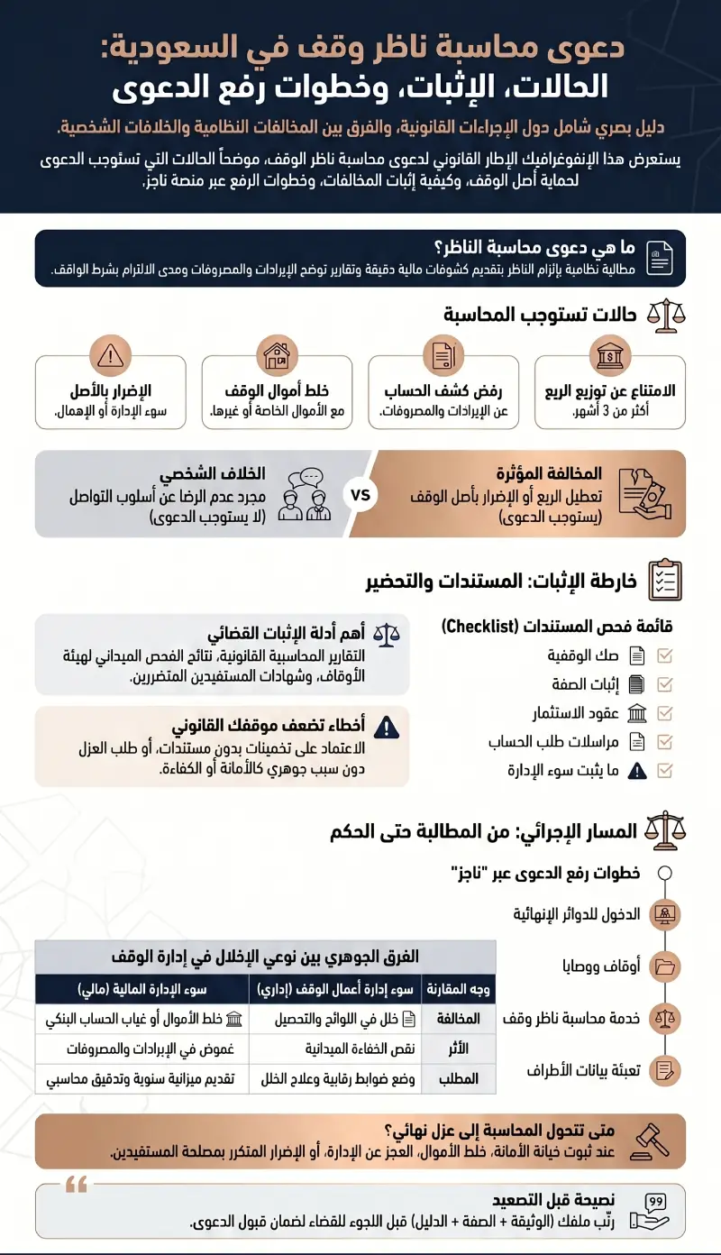 إنفوغرافيك دعوى محاسبة ناظر وقف