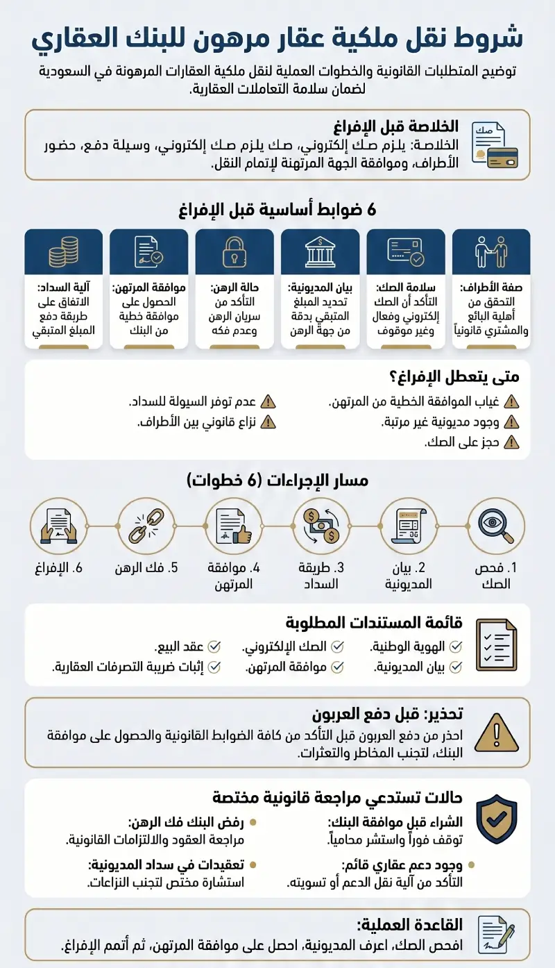 إنفوغرافيك شروط نقل ملكية عقار مرهون للبنك العقاري