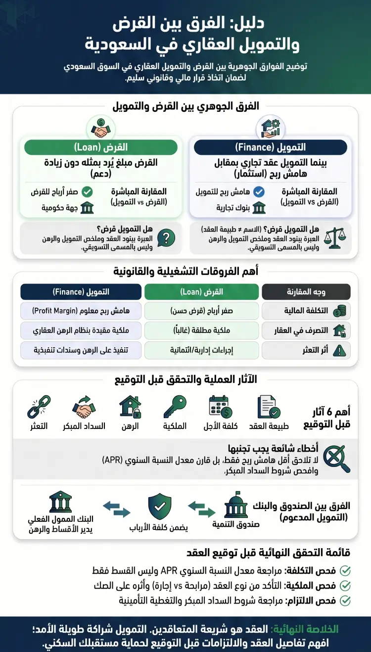 إنفوغرافيك الفرق بين القرض والتمويل العقاري