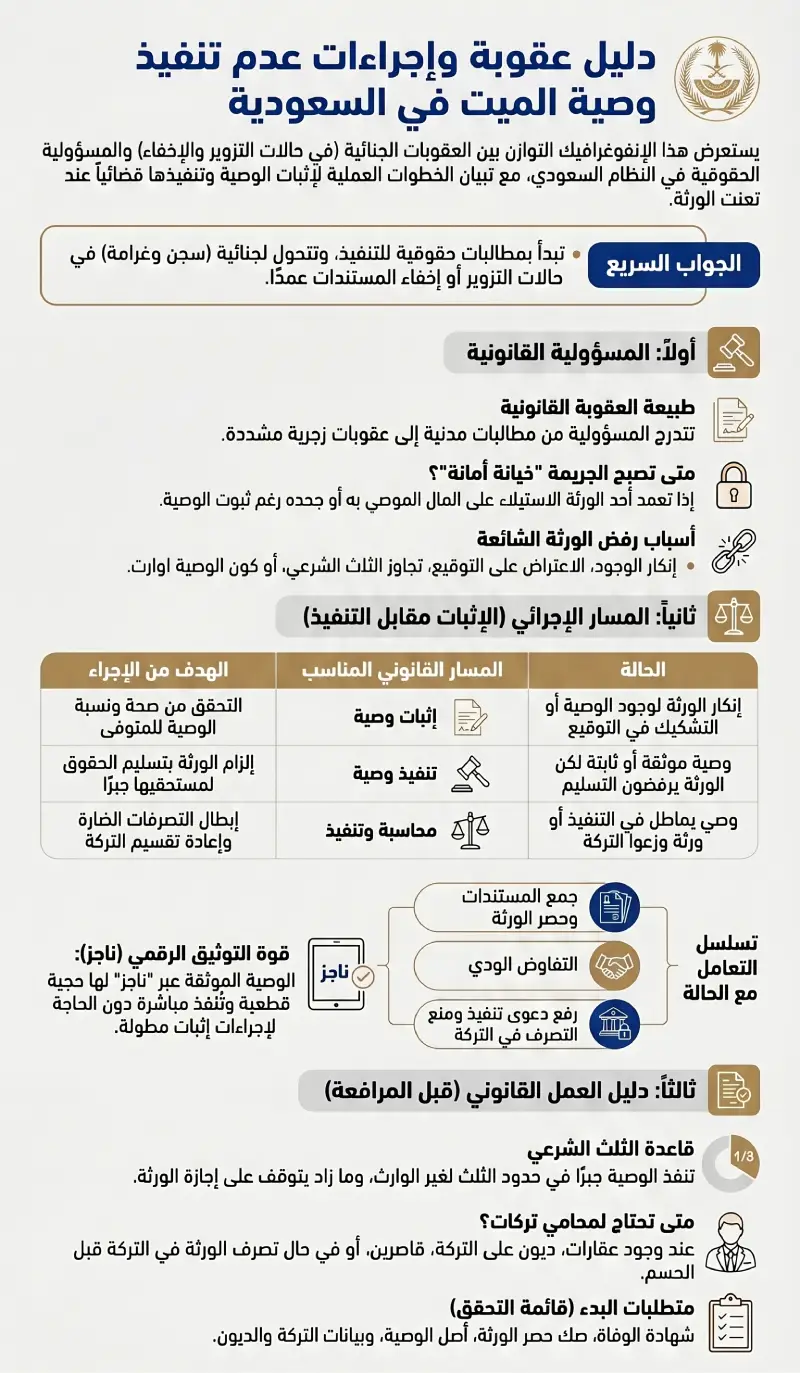 إنفوغرافيك عقوبة عدم تنفيذ وصية الميت