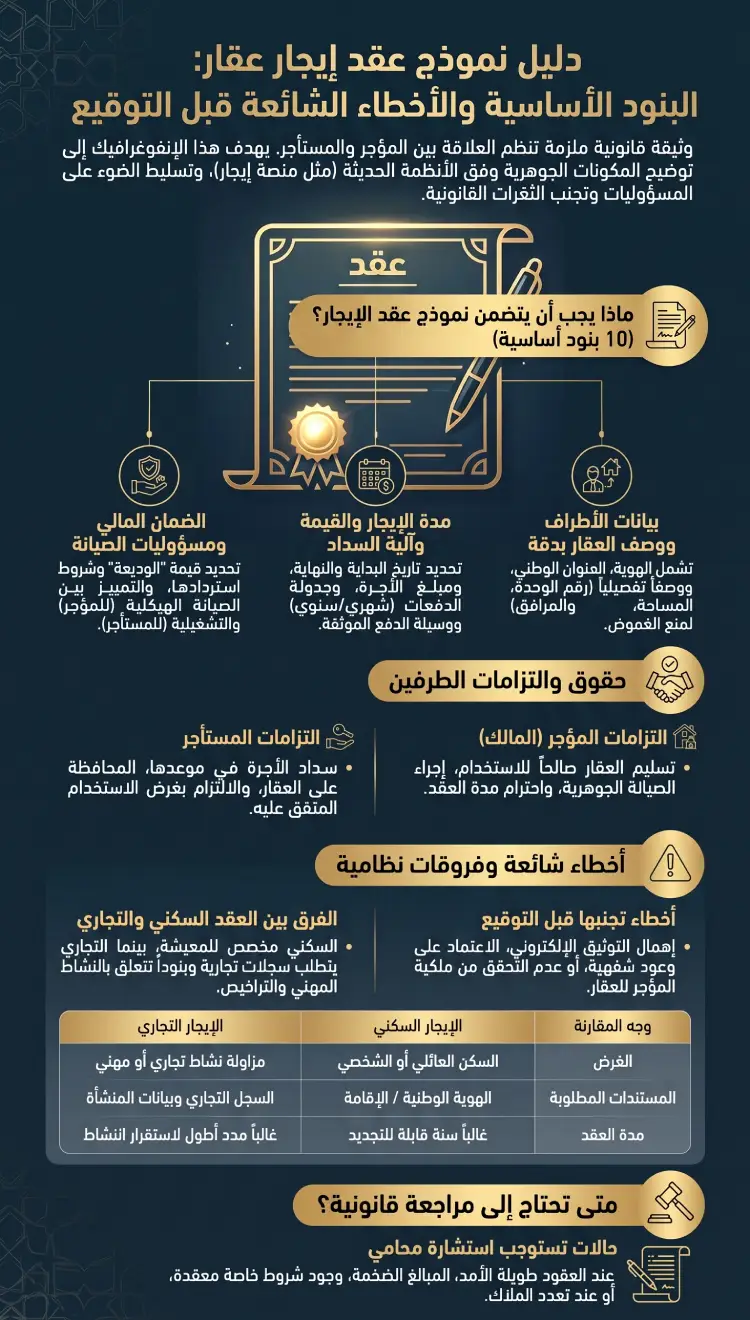إنفوغرافيك نموذج عقد إيجار عقار