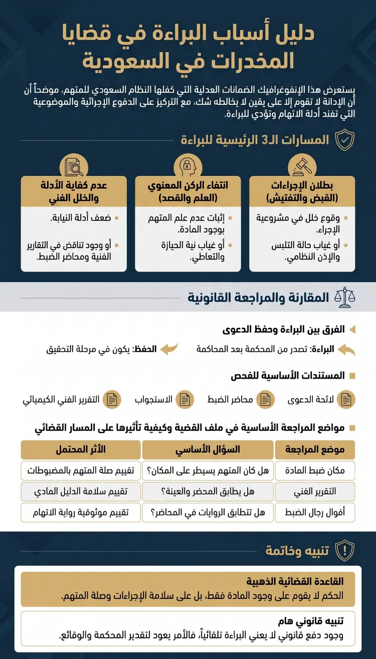 إنفوغرافيك أسباب البراءة في قضايا المخدرات