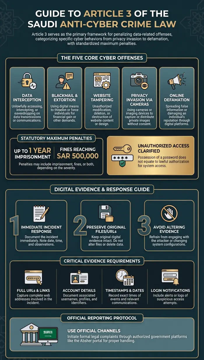 Infographic Article 3 of Saudi Anti-Cyber Crime Law