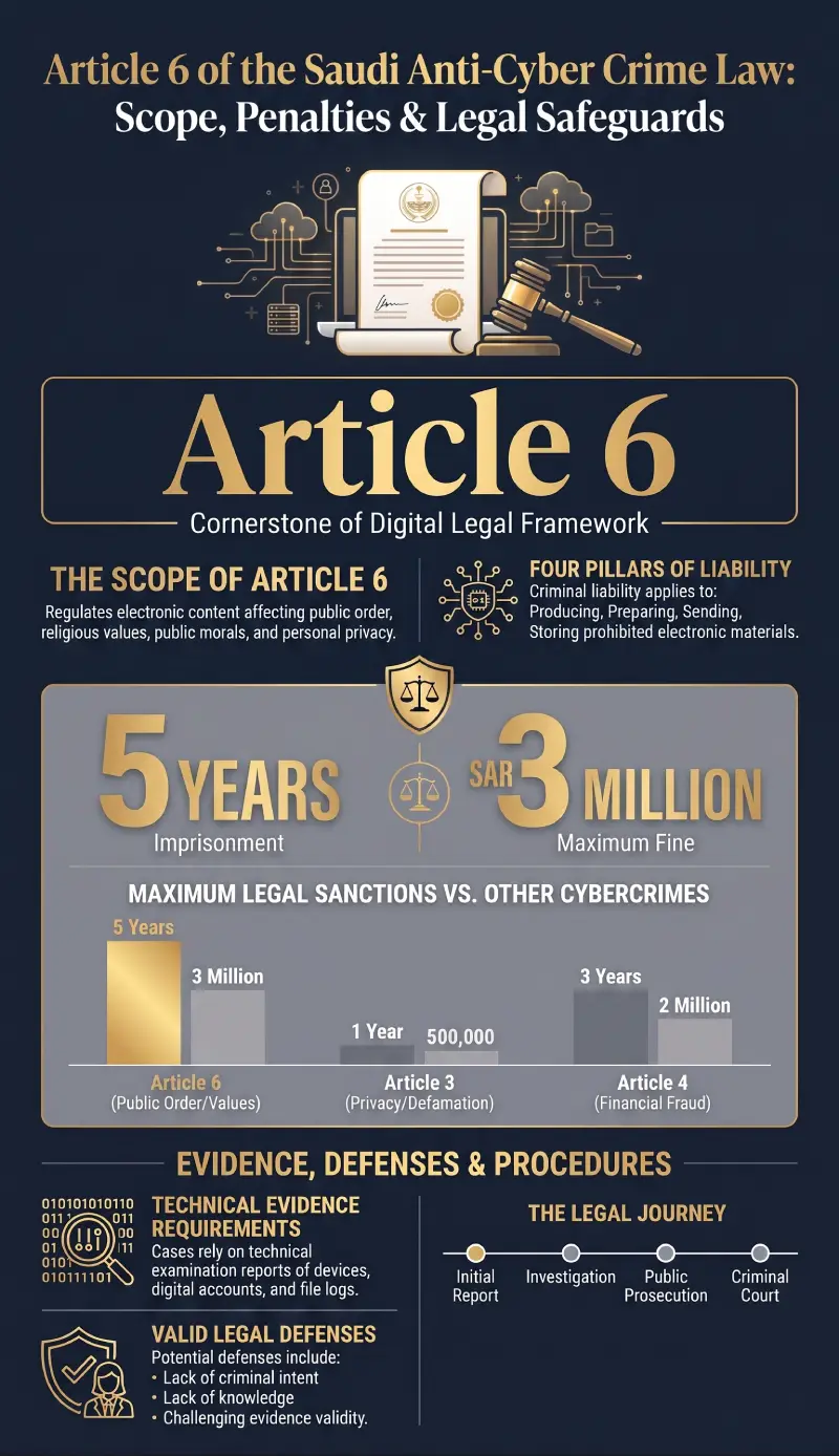 Infographic Article 6 of the Saudi Anti-Cyber Crime Law