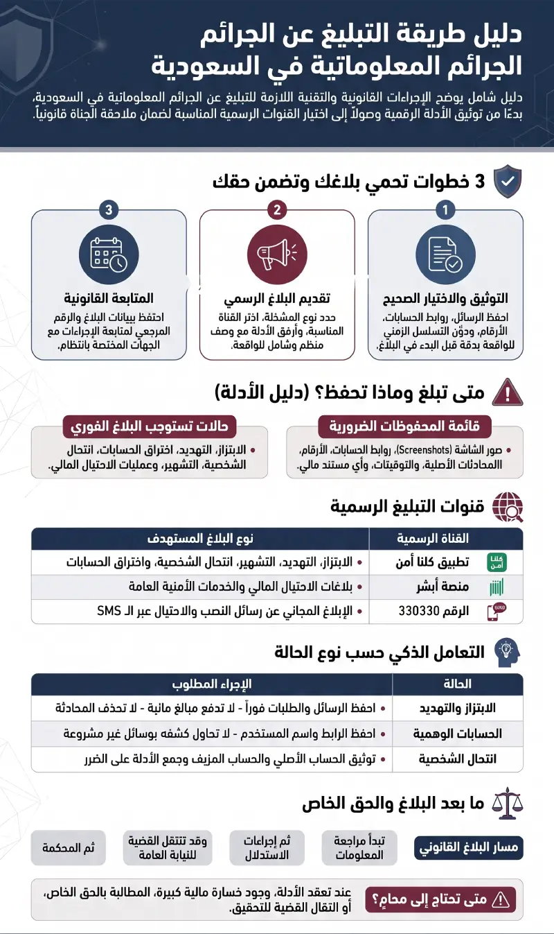 إنفوغرافيك طريقة التبليغ عن الجرائم المعلوماتية