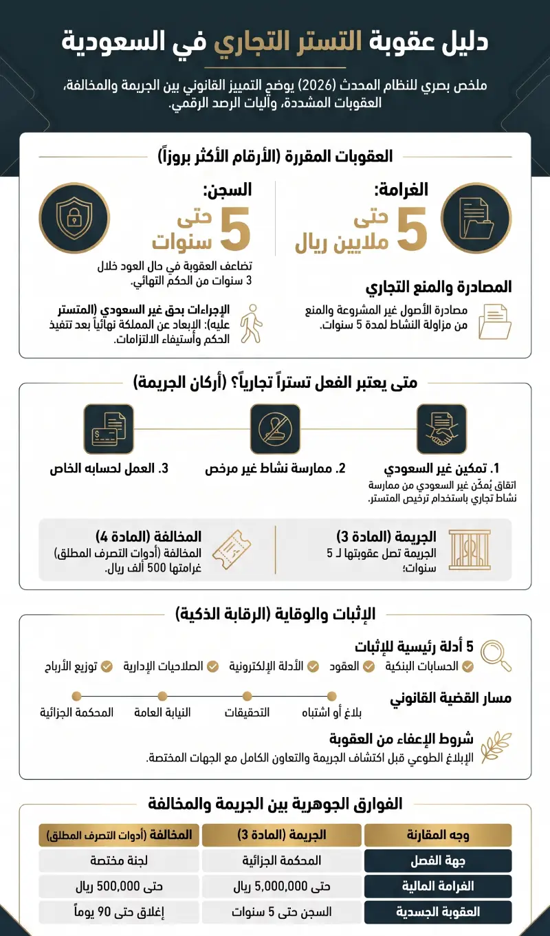 إنفوغرافيك عقوبة التستر التجاري في السعودية