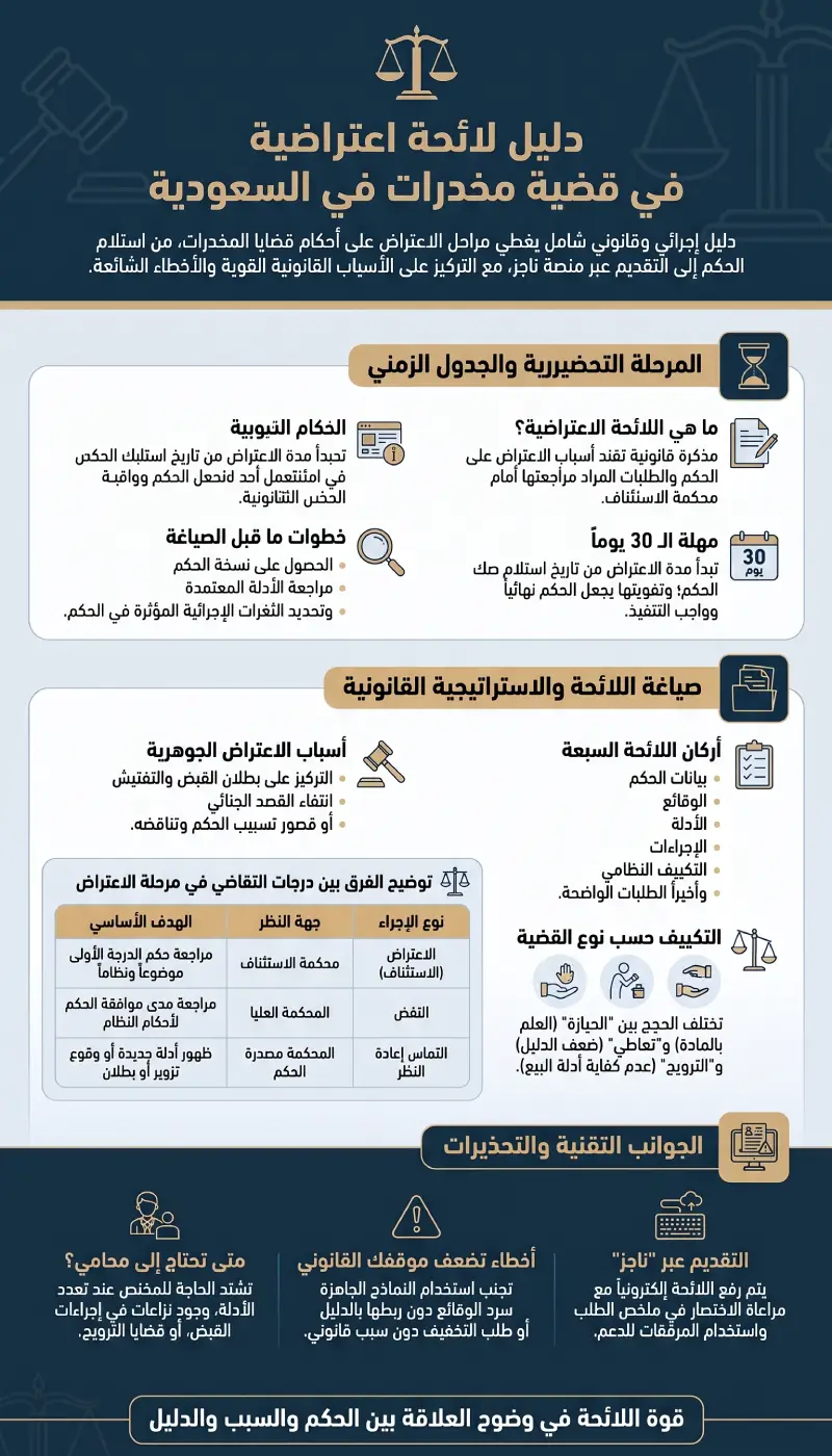 إنفوغرافيك لائحة اعتراضية في قضية مخدرات