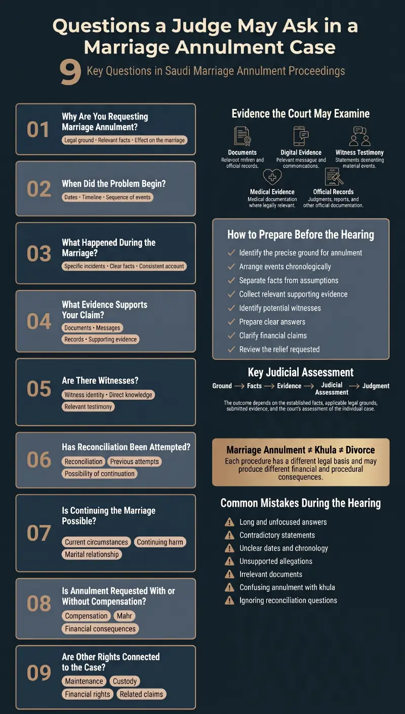 Infographic Questions a Judge May Ask in a Marriage Annulment Case