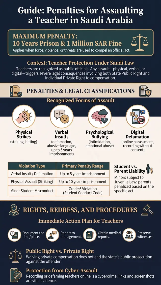 Infographic penalty for assaulting a teacher in Saudi Arabia