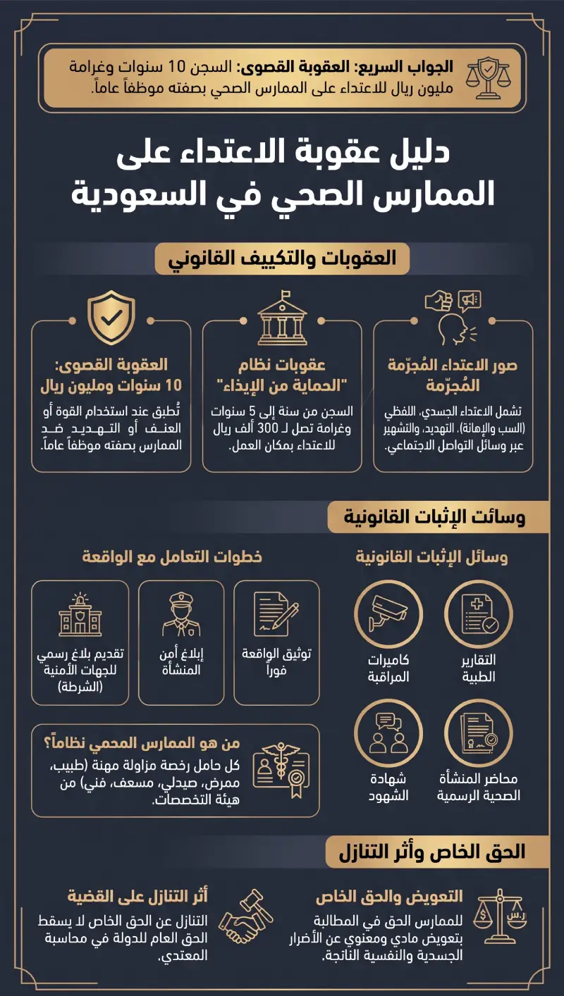 إنفوغرافيك عقوبة الاعتداء على الممارس الصحي