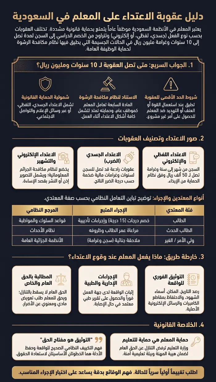 إنفوغرافيك عقوبة الاعتداء على المعلم