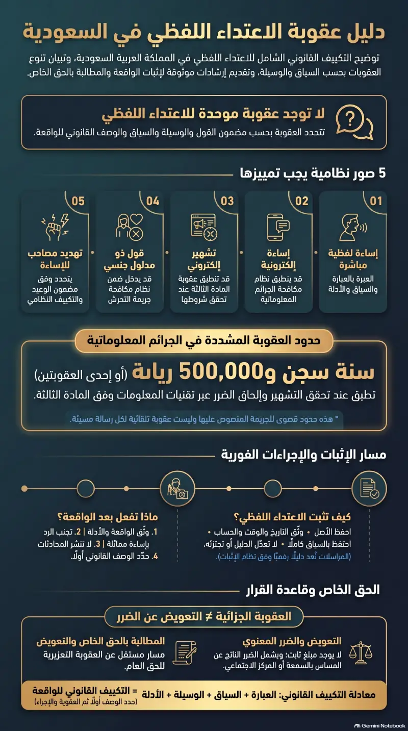إنفوغرافيك عقوبة الاعتداء اللفظي في السعودية