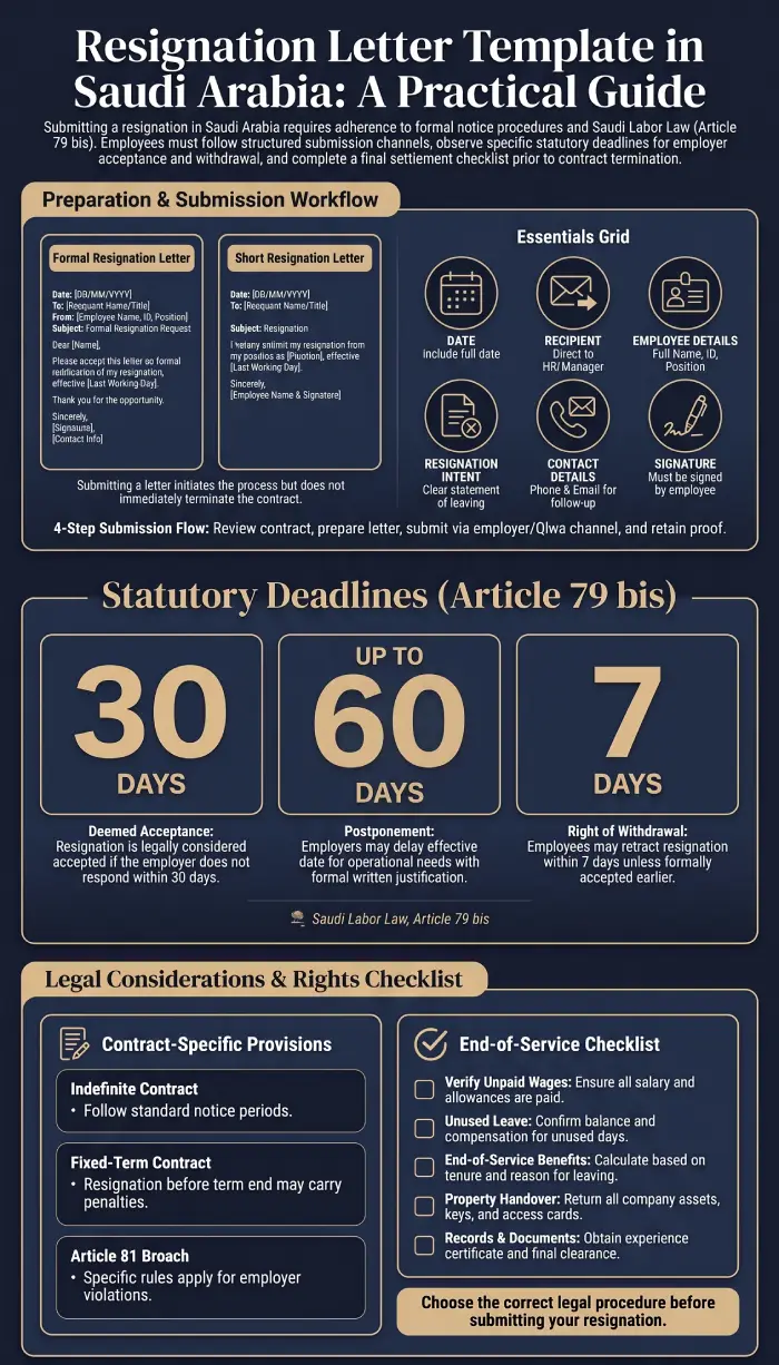 Infographic Resignation Letter Template in Saudi Arabia