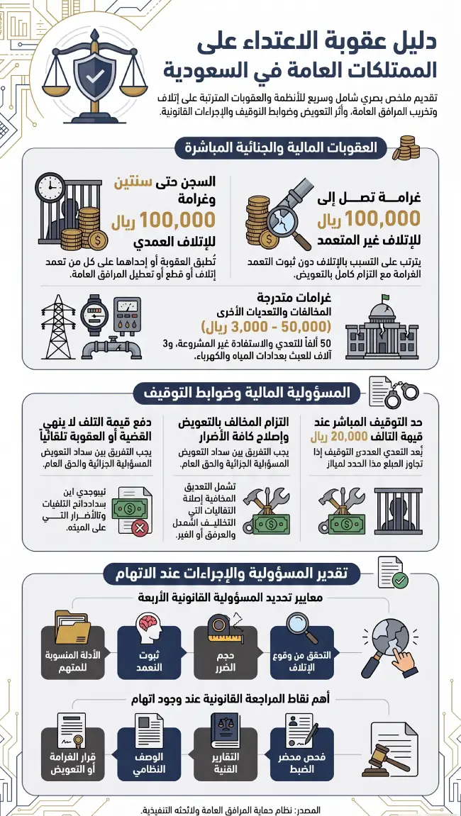إنفوغرافيك عقوبة الاعتداء على الممتلكات العامة