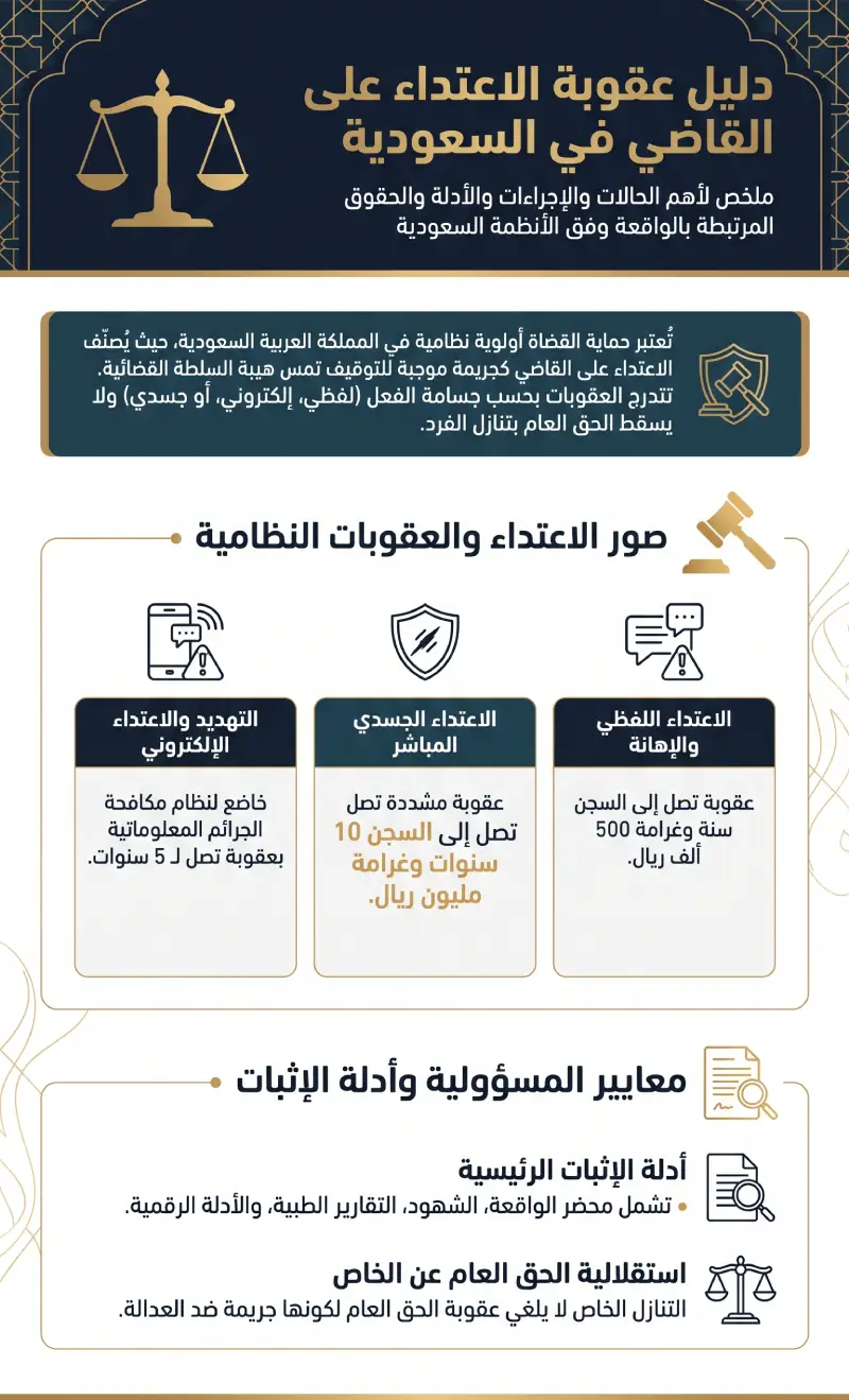 إنفوغرافيك عقوبة الاعتداء على القاضي