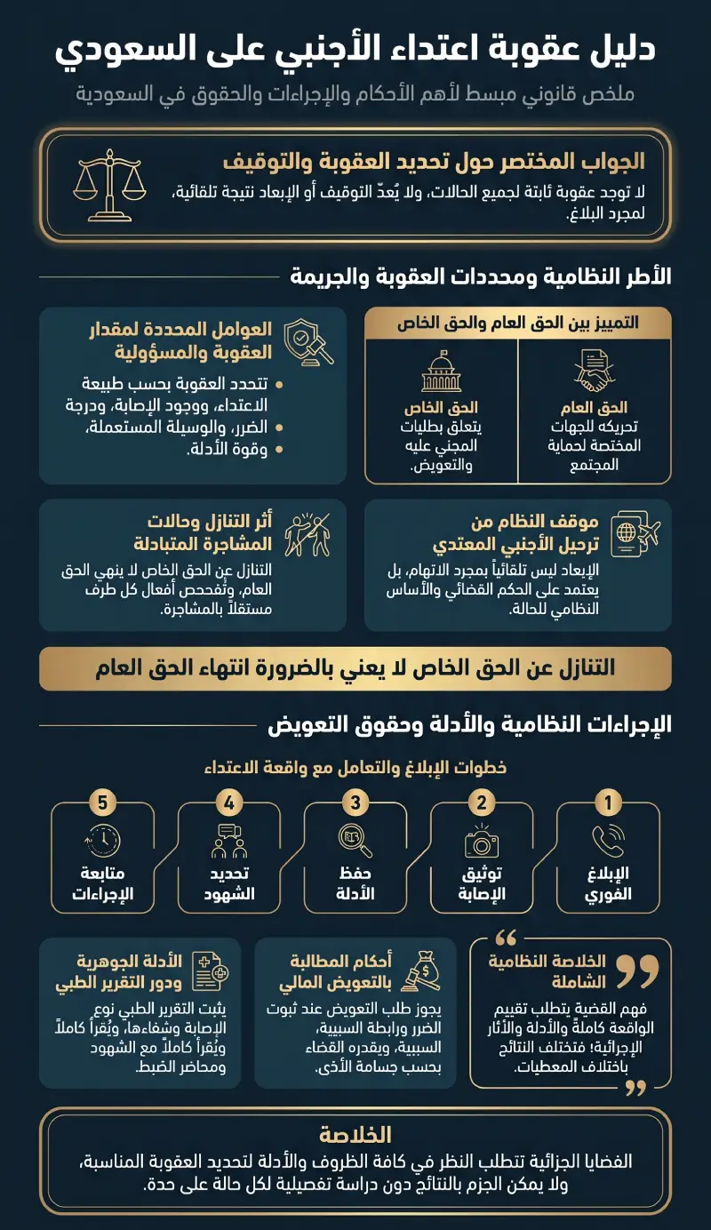 إنفوغرافيك عقوبة اعتداء الأجنبي على السعودي