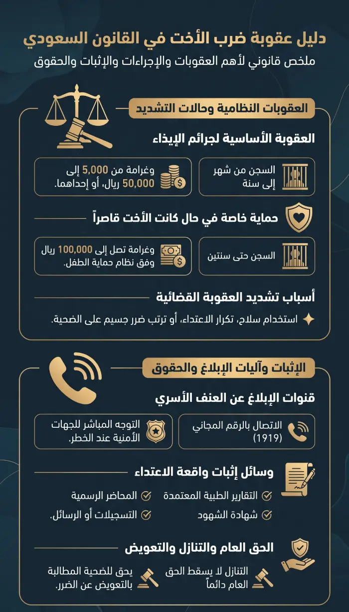 إنفوغرافيك عقوبة ضرب الأخت في القانون السعودي